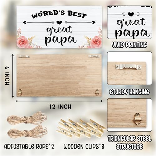 Hiuwevt Great Grandpa Photo Frame 12x6 in with 8 Clips & Hemp Rope - Wall Hanging Display (Color10) — Grandfather Gifts