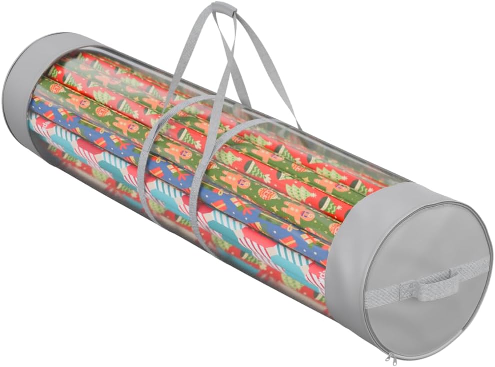 ProPik Wrapping Paper Organizer - Heavy Duty Storage Bag for 24 Rolls, Fits 40-Inch Long Wraps | Gray & Clear