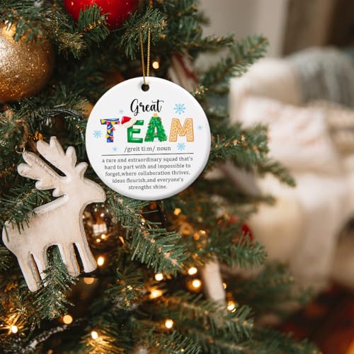 Team Inspirational Christmas Hanging Ornament with Golden Ribbon - Ceramic Keepsake for Xmas Tree Decor - Includes 'Team' Variation
