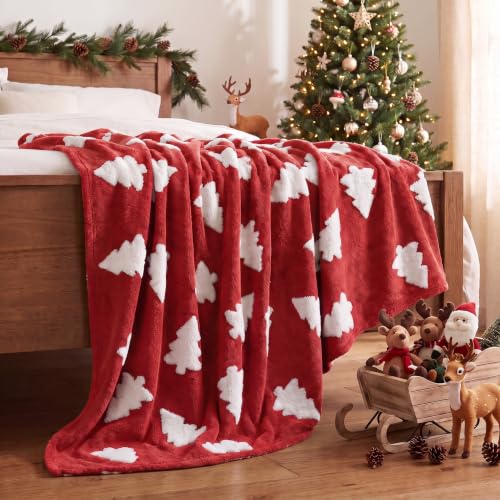 Horaldaily Red Christmas Tree Shape 3D Textured Throw Blanket 60x80 Twin