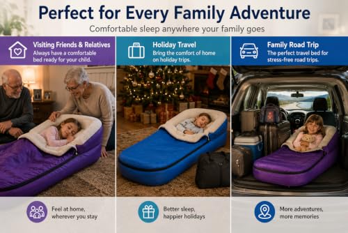 Kids Inflatable Travel Bed with Sherpa Sleeping Bag for Toddlers