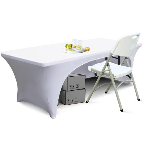 ABCCANOPY 6 ft Spandex Table Cover Open Back Fitted Tablecloth Stretch Washable Tablecover Table Topper for Rectangle Tables White
