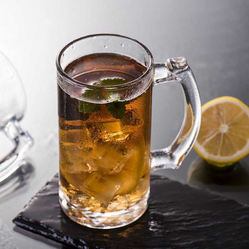 Heavy Glass Beer Mugs Set - 16oz Traditional Stein Glasses with Handle (Set of 2)