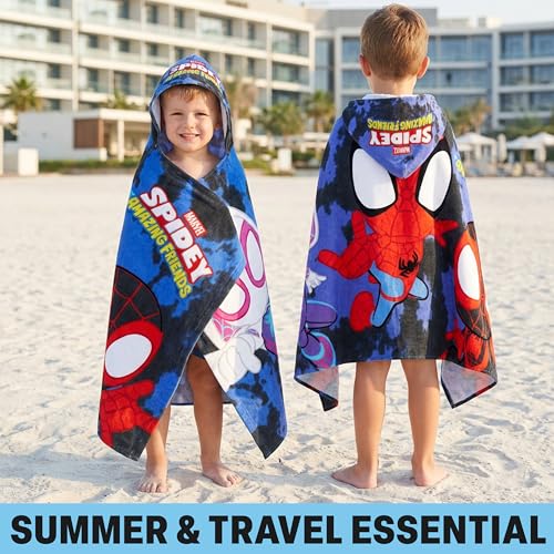 Get Trend Marvel Spidey Hooded Bath Towel for Boys 49.2x29.5in - Superhero Kids Beach & Pool Poncho