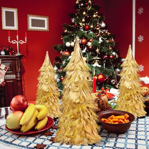 Liliful 4-Pack Gold Feather Christmas Trees, 12-Inch Holiday Decor