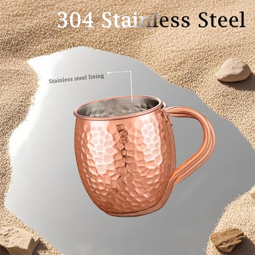 Moscow Mule Copper Mugs Set of 4, 17oz Stainless Steel Lined Cups