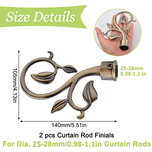 Leafy Branch Curtain Rod Finials, Bronze Metal Decorative Caps (2-Pack)