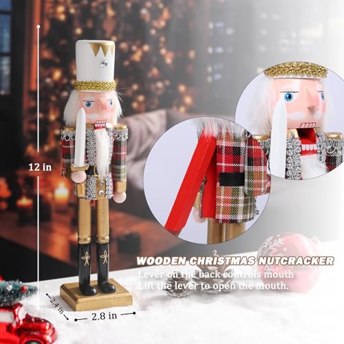 15-Inch Gold Wooden Nutcracker Soldier Figure with White Fur Cape Decor