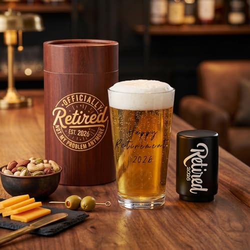 Funny 2026 Retirement Beer Glass with Bottle Opener - 20 Oz Gift for Men