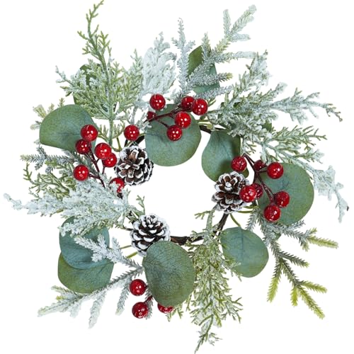 4-Pack Artificial Eucalyptus & Snowy Cedar Christmas Candle Rings