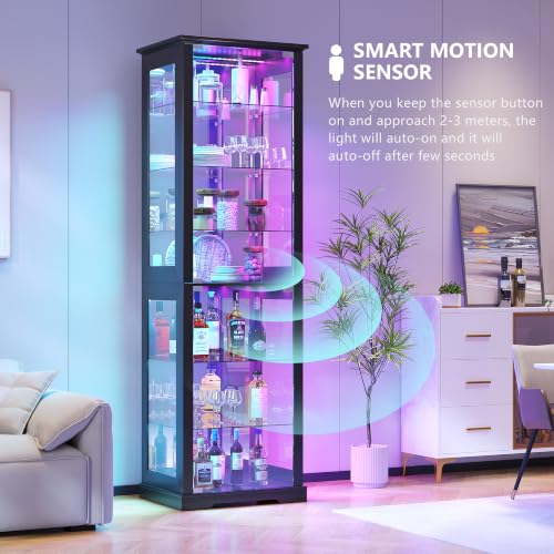 7-Tier Glass Display Cabinet with RGB LED Lights and Motion Sensor