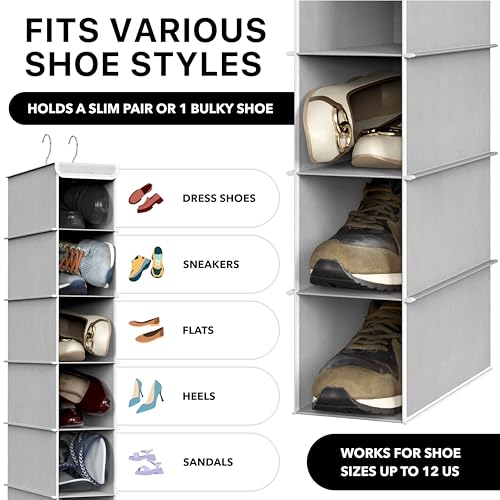 10-Shelf Hanging Shoe Organizer for Closet with Dual Metal Hooks