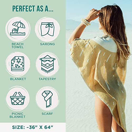 Organic Cotton Turkish Beach Towel - Quick Dry & Sand Resistant 36" x 64"