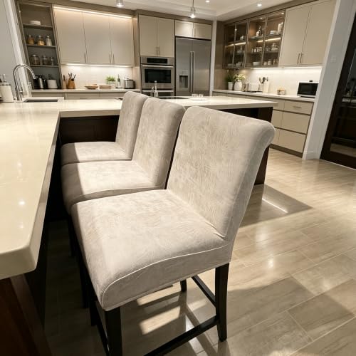 Stretch Bar Stool Covers with Backs - Set of 4 Khaki & White