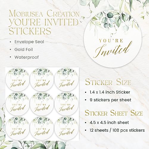 Greenery Wedding Invitation Envelope Seals with Gold Foil, 1.4 Inch, 108pcs