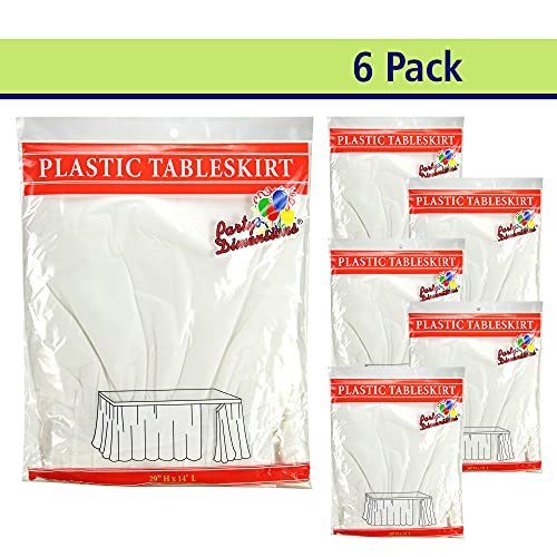 White Plastic Table Skirt - 29-Inch x 14-Foot - 6 Pack for Events