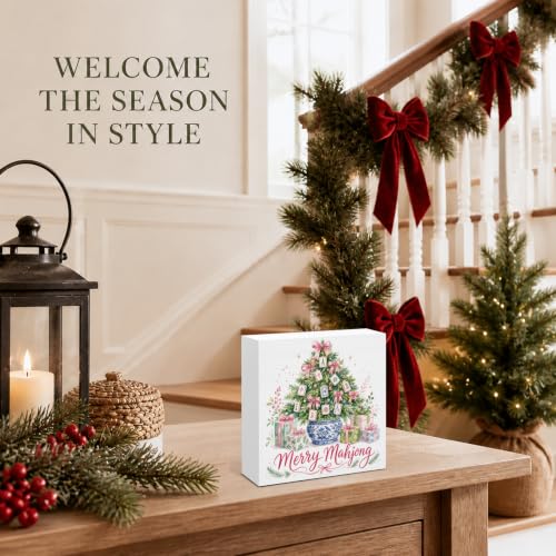 SOFEGY Christmas Mahjong Decor Chinoiserie Mahjong Wooden Sign — 5x5 inch