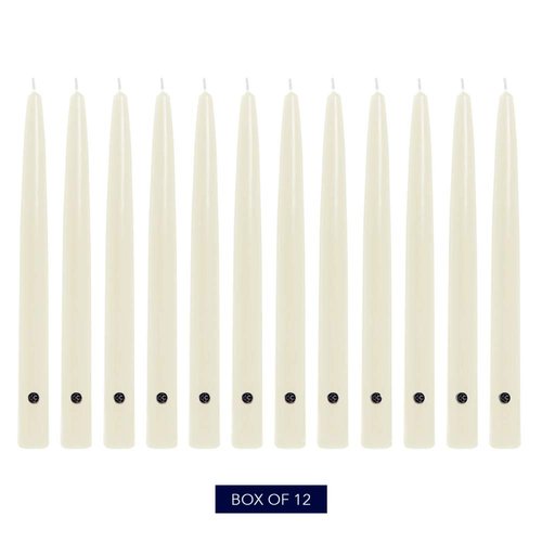 Colonial Candle Unscented Taper Candle, Handipt Collection, Ivory, 12 In, Pack of 12 - Up to 10 Hours Burn