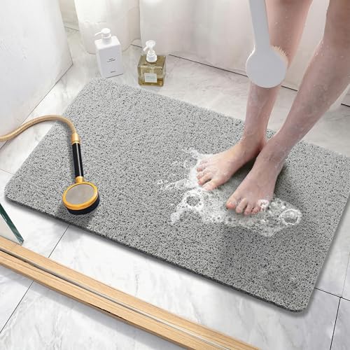 Non-Slip Loofah Shower Mat - 24x16 Inch Quick-Dry PVC Bath Mat, Grey