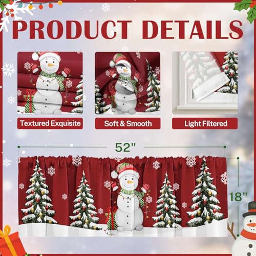 Nesphy Snowman Winter 4 Pack Valances 18x52 in - Christmas Window Decor