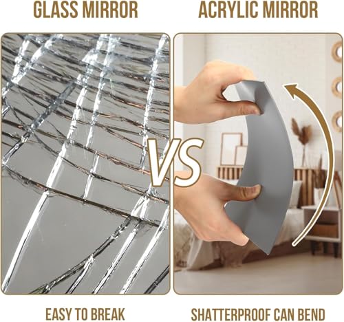 4 Pack Self-Adhesive Acrylic Mirror Tiles, 8x8 Inch Flexible Wall Sheets