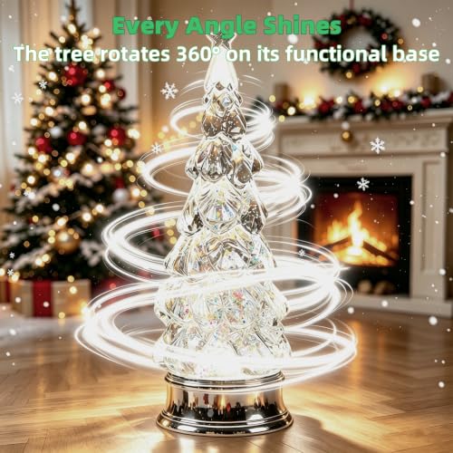 12.6" Lighted Rotating Christmas Tree with Glitter Swirl & Star Topper