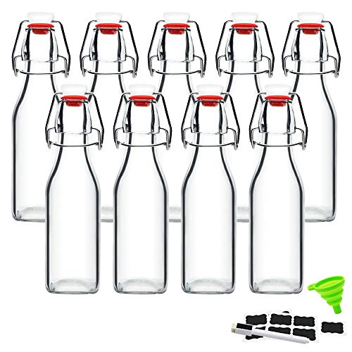 Swing Top Glass Bottles 8 oz Airtight Lids 9 Pack for Home Brewing and Fermentation