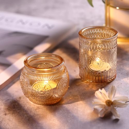 DARJEN Gold Votive Candle Holders Set 24PCS Glass Tea Light Candle Holders for Weddings & Home Decor