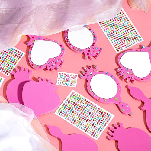 20 Pcs DIY Kids Princess Foam Mirror Craft Kit with Rhinestone Stickers