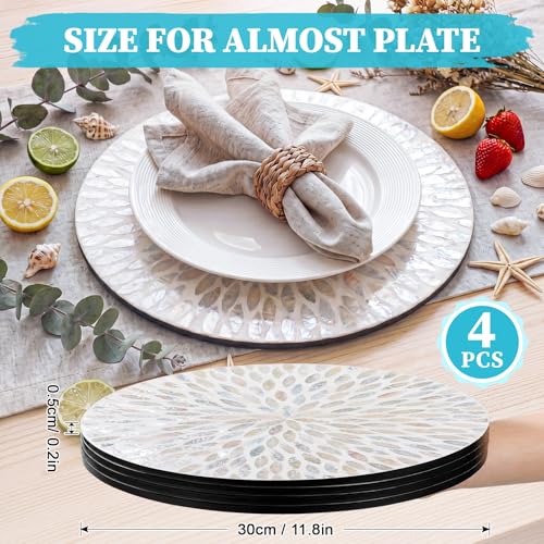 Ferrochef 4 Pack 11.8'' White Mother of Pearl Shell Leaf Placemats - Handcrafted Boho Farmhouse Table Decor for Weddings & Holidays