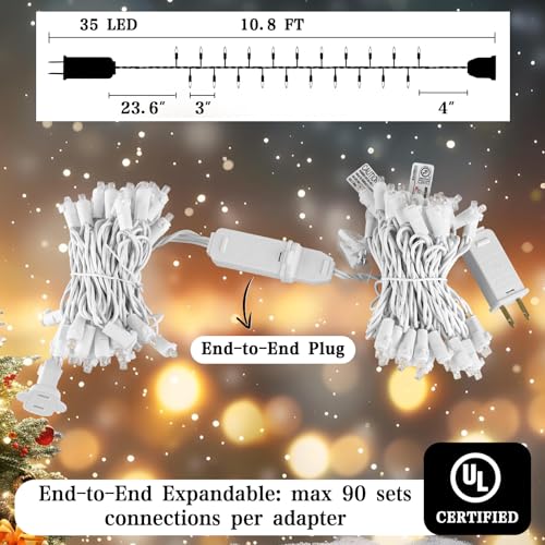 Boltigen 35 Soft Twinkle Christmas String Lights - Clear Warm White with White Wire, UL Certified, 27ft Indoor & Outdoor Decor