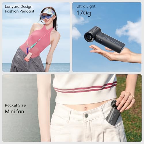 JISULIFE Life9 Portable Handheld Turbo Fan, 5000mAh 5-Speed Mini Pocket Fan