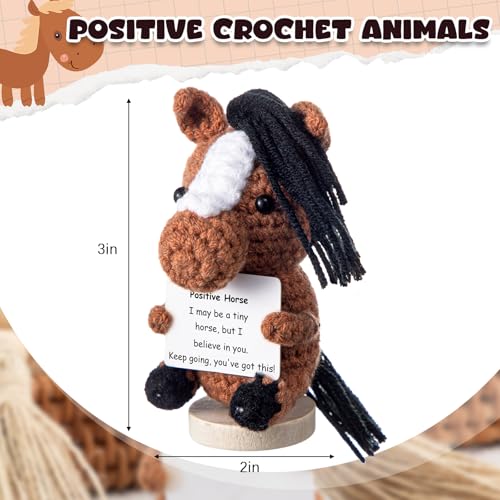 Handmade Crochet Horse Gift with Encouragement Card, Positive Knitted Toy