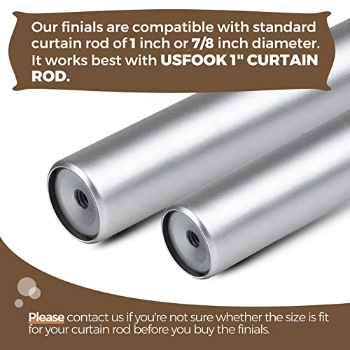 Decorative Curtain Rod Finials, Silver Translucent Ends for 1-Inch Rods