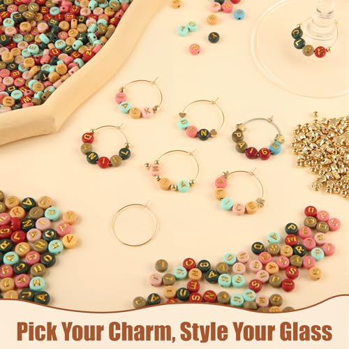 60 Colorful DIY Wine Glass Charms Set with Letter & Bead Accessories - MOMOTONX