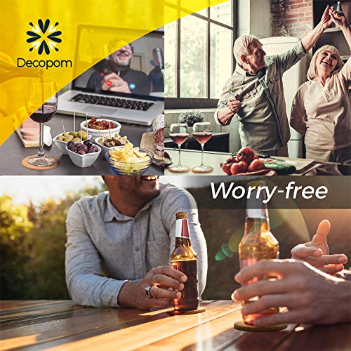 Decopom Cork Coasters Set with Metal Holder - 16 Thick Absorbent 4-inch Drink Coasters for Hot Cold Beverages