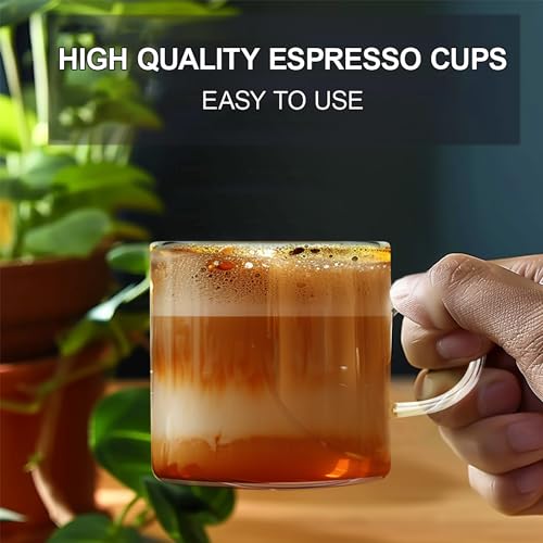 YMMIND 4-Pack 4oz Glass Espresso Cups with Handles, Microwave & Dishwasher Safe
