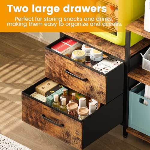 Mini Fridge Stand with Power Outlet, Coffee Bar Cabinet & Storage Shelves