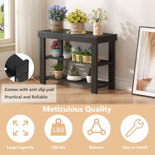 3-Tier Bamboo Shoe Rack Bench, 27-Inch Entryway Storage Organizer
