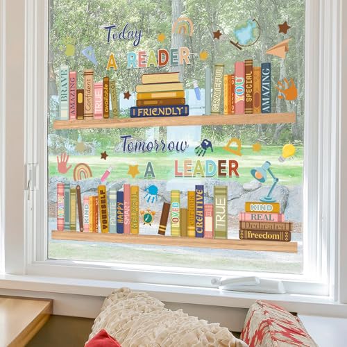 Boho Book Window Clings, Inspirational Double-Sided Classroom Decals