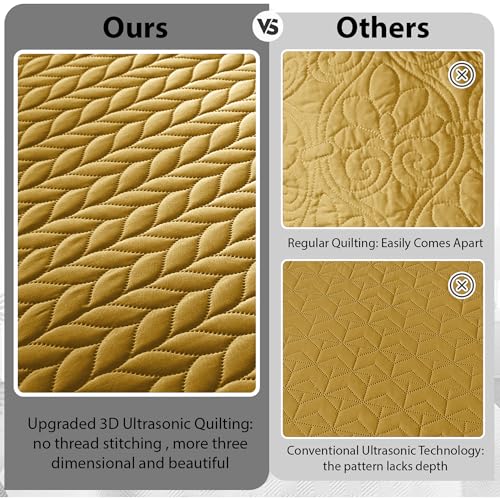 California King Embossed Quilt Bedding Set - 3 Piece Microfiber Coverlet (Ochre)