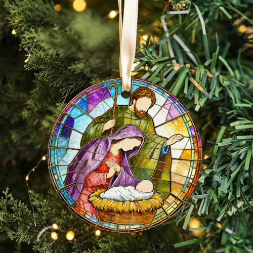 SWITHOM Ceramic Nativity Scene Ornaments Holy Family Christmas Tree Decor