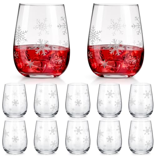 Maxcheck 10 Pcs Snowflake Stemless Wine Glasses 17 Oz - Silver Holiday Decor