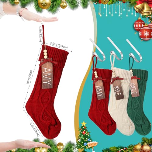 Zubebe 6 Pairs Christmas Stockings 18-Inch Knitted Holiday Stockings in Red & Green Set