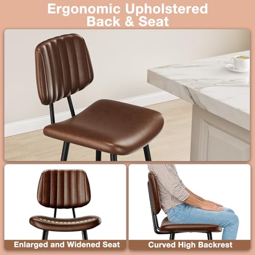 24-Inch Faux Leather Counter Height Bar Stools with Backrest, Set of 3