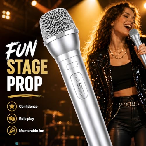 Facmogu 8-Pack Silver Fake Plastic Microphone Props for Halloween Party Stage
