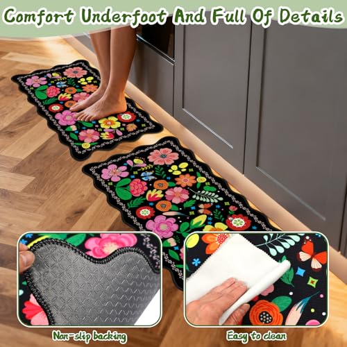 3-Piece Floral Kitchen Rug Set, Washable Boho Farmhouse Area Mats