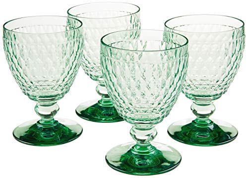 Villeroy & Boch Boston Green Crystal Goblets Set of 4 - Elegant Wine Glasses