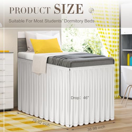Twin XL Bed Skirt with 46 Inch Drop - White Ruffled Embroidered Microfiber