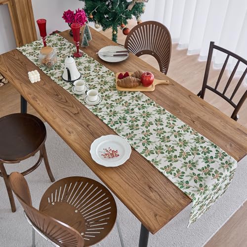 Haipey Style 3 Christmas Table Runner 13x72in - Linen & Polyester, Glitter Tree Design
